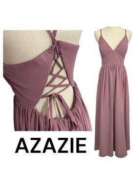 Azazie Aadia Bridesmaid Dress Sz C M/L Desert Rose Mauve Maxi Corset A-Line